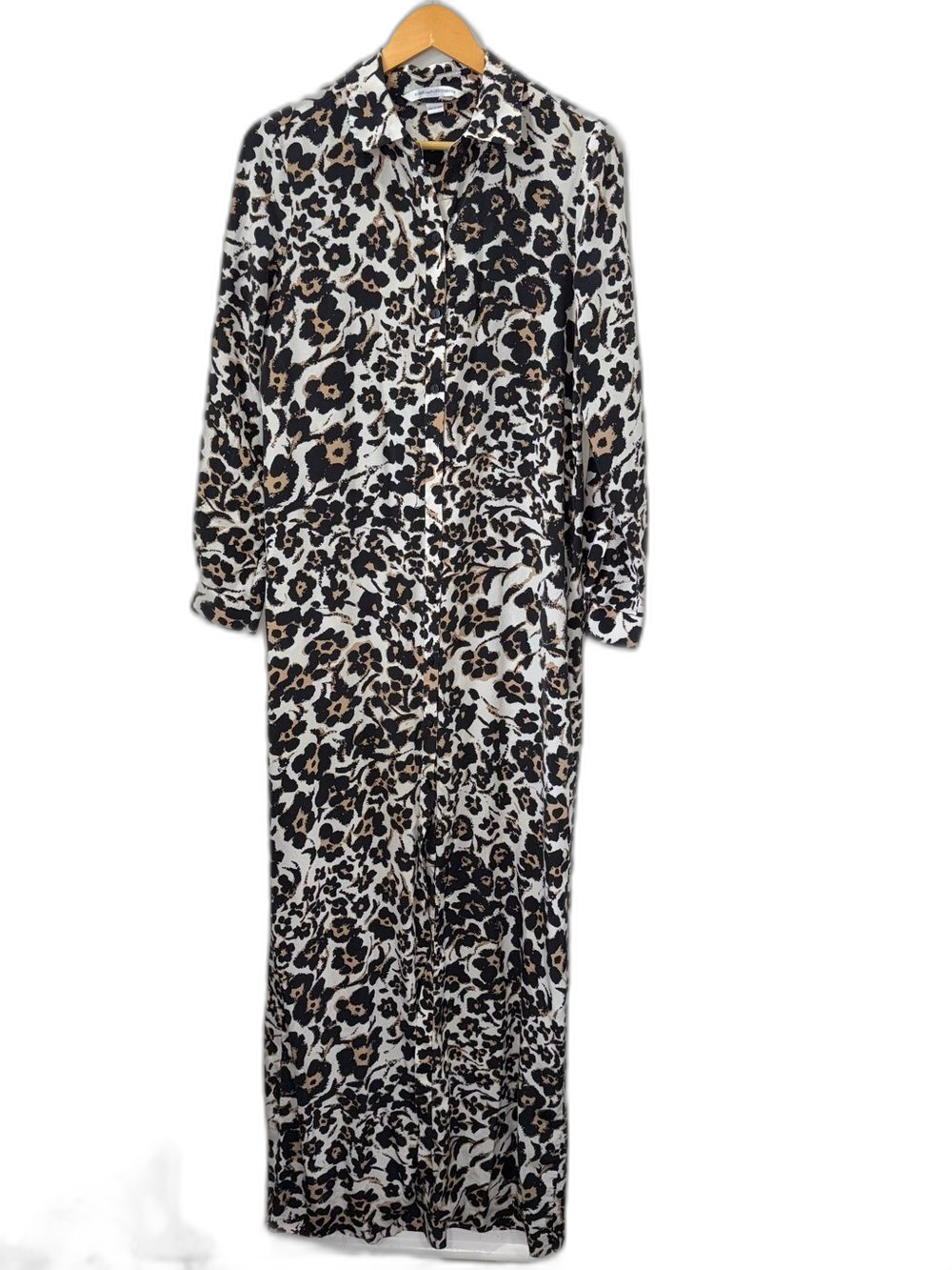 Diane Von Furstenberg Silk Amina Maxi Shirt Dress Leopard Print Size 10 !